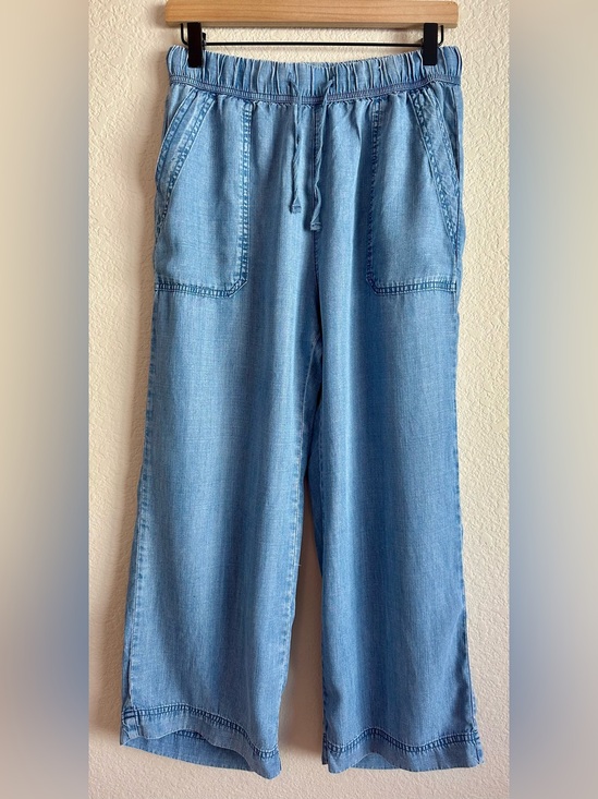 Splendid Pants - Splendid Pants Wide Lt Blue Chambray Lyocell Drawstring Elastic Waist Pockets